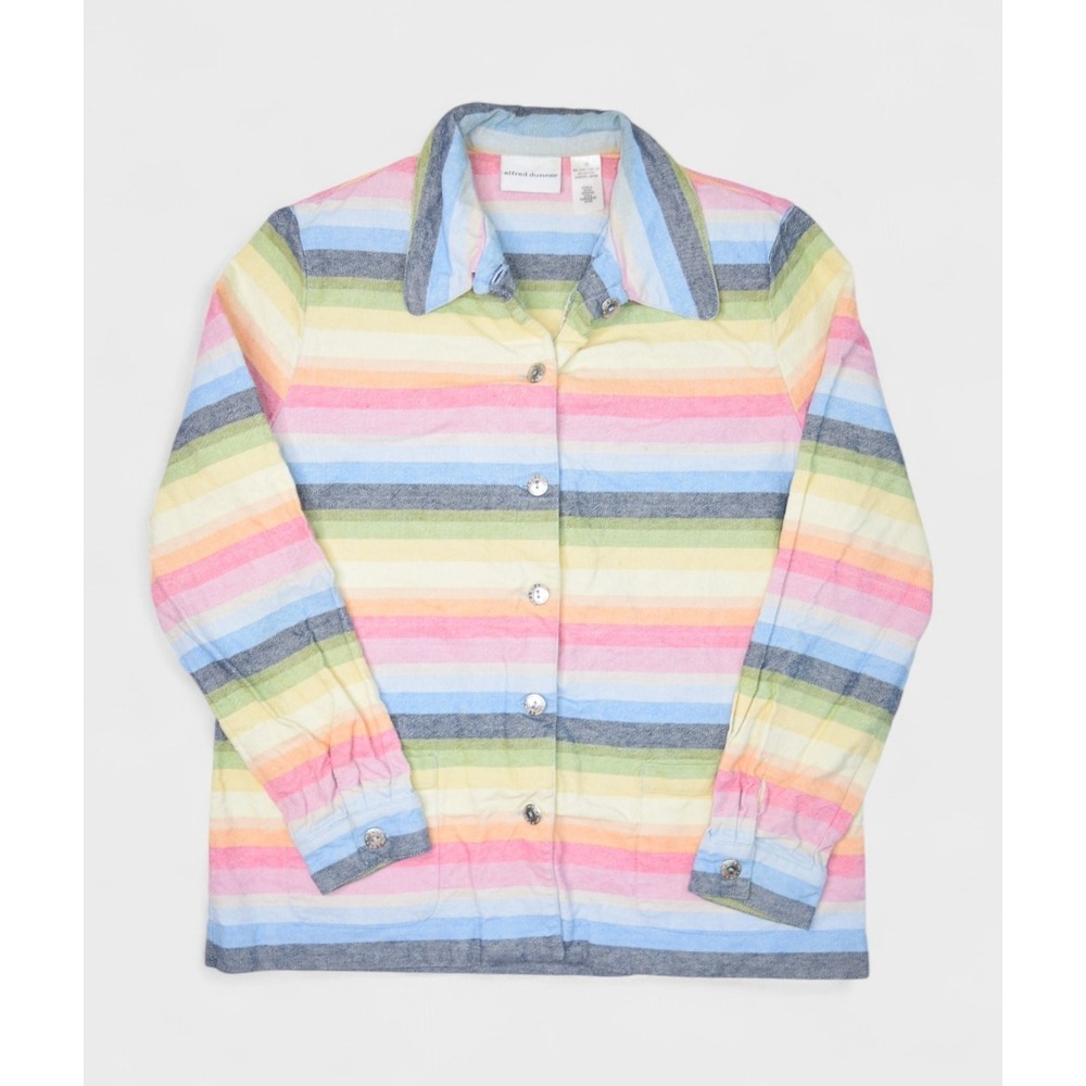 Alfred Dunner Jacket Womens 14 Multicolor Striped Rainbow Linen Cotton Blend